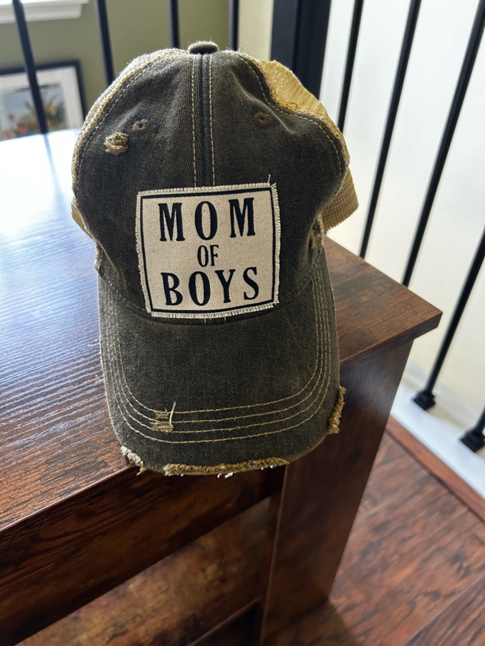 "Mom of Boys" Distressed Trucker Hat - adjustable NWOT